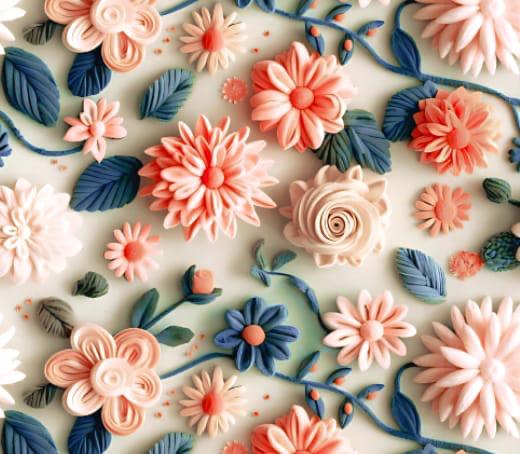 5D Linen Two Piece all over Unstitched Dress - Coral Blossom Meadow - linen-5d-022