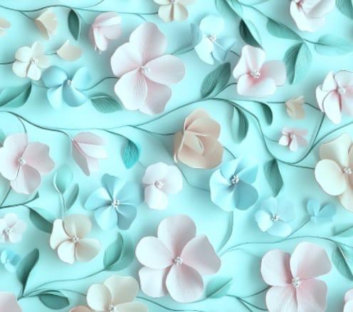 5D Linen Two Piece all over Unstitched Dress - Mint Pastel Petal Meadow - linen-5d-019