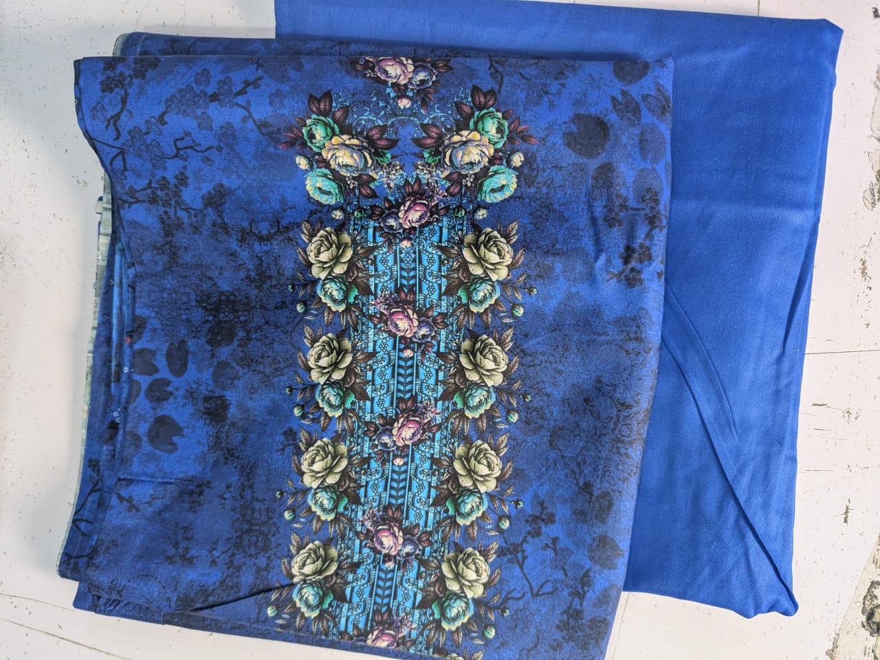 Linen Soft Teal Blue. Print 2p suit - pc-6114