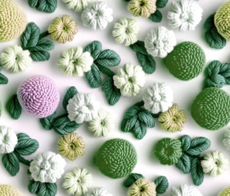 5D Linen Two Piece all over Unstitched Dress - Spearmint Crochet Buds & Blooms - linen-5d-015