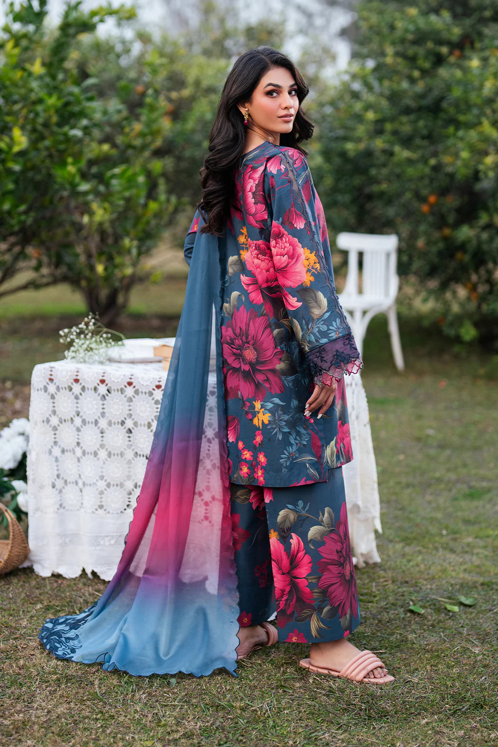 Lawn 3p Suit Allover Shirt Trouser with digital voil lawn dupatta 9520