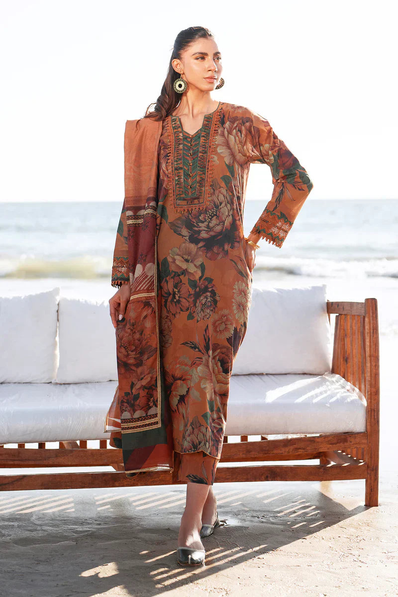 Lawn 3p Suit Allover Shirt Trouser with digital voil lawn dupatta 9521
